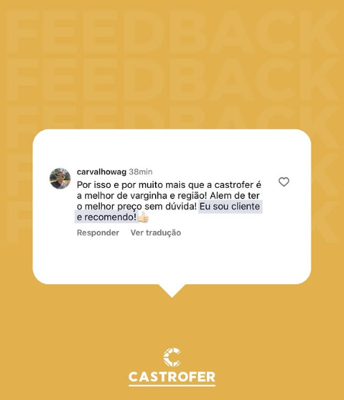 Comentário no Instagram: a melhor de Varginha e região, eu sou cliente e recomendo